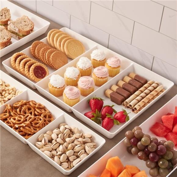 US Acrylic Avant White Plastic Divided Serving Trays (Set of 3) 15” x 10” - Picture 4 of 6